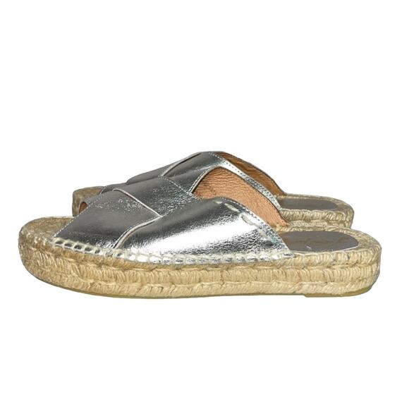 Free People Silver Metallic Tuscan Platform Espadrille Leather Slip On Sandals 6 - Picture 2 of 9